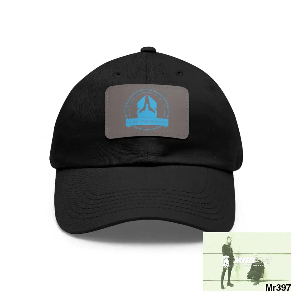 A1 Who Dares Wins Dad Hat with Leather Patch (Rectangle) Black / Grey patch / Rectangle / One size Hats