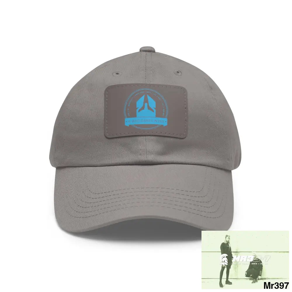 A1 Who Dares Wins Dad Hat with Leather Patch (Rectangle) Grey / Grey patch / Rectangle / One size Hats