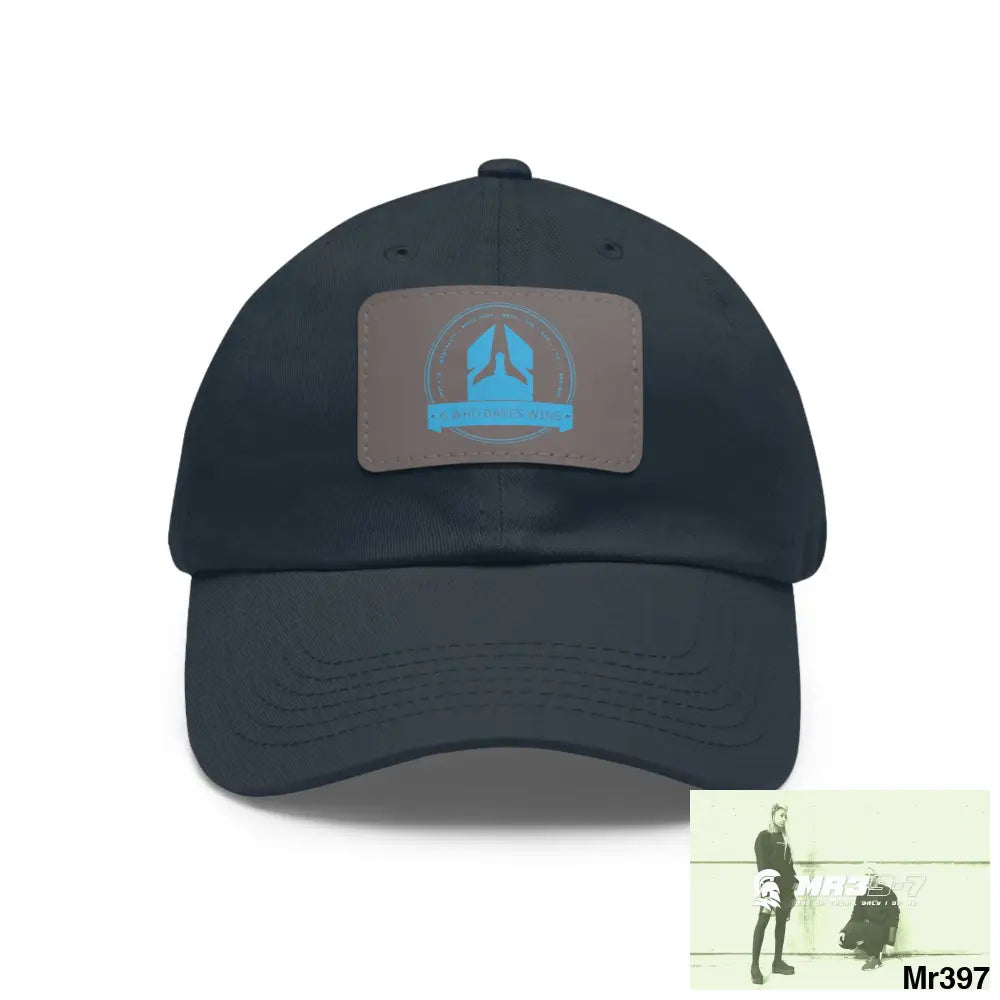 A1 Who Dares Wins Dad Hat with Leather Patch (Rectangle) Navy / Grey patch / Rectangle / One size Hats