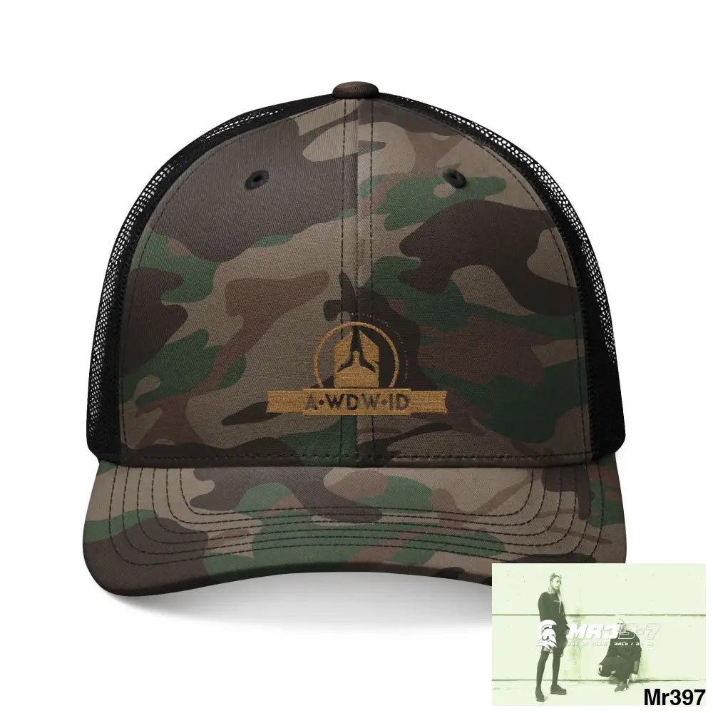 A1 Who Dares Wins ID RSF Camouflage Trucker Hat with Embroidery | Military Style Cap Outdoor Adventure Gear Hunting