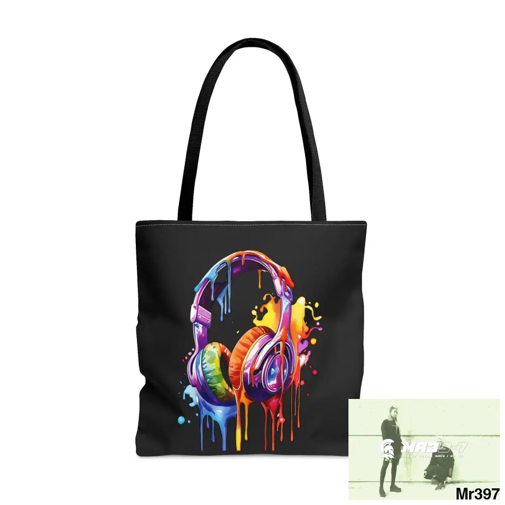 A1-Who Dares Wins Melting Headphones Tote Bag (AOP) Large Bags