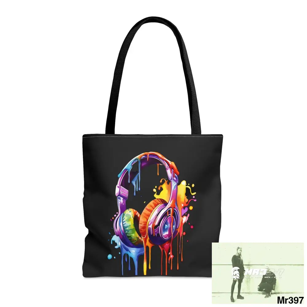 A1-Who Dares Wins Melting Headphones Tote Bag (AOP) Medium Bags