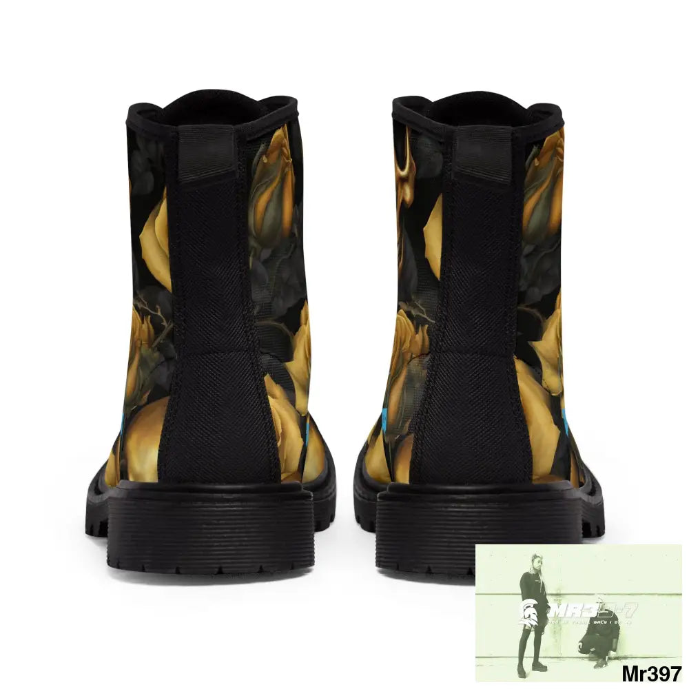 A1 Who Dares Wins No 2 Gothic Skulls and Gold Roses Canvas Boots AOP Shoes