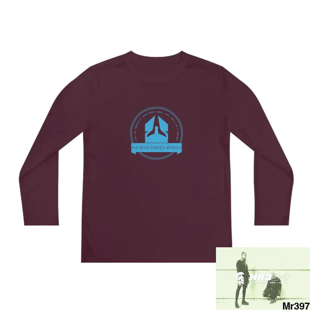 A1 Who Dares Wins Youth Long Sleeve Competitor Tee Maroon / S Kids clothes