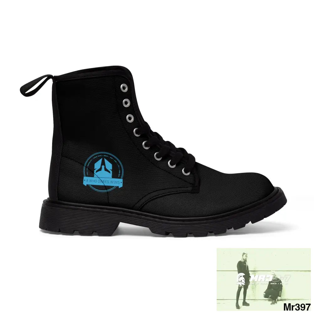 A1Who Dares Wins Black Canvas Boots Shoes