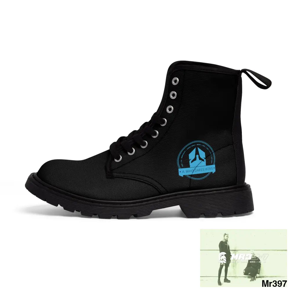 A1Who Dares Wins Black Canvas Boots Shoes