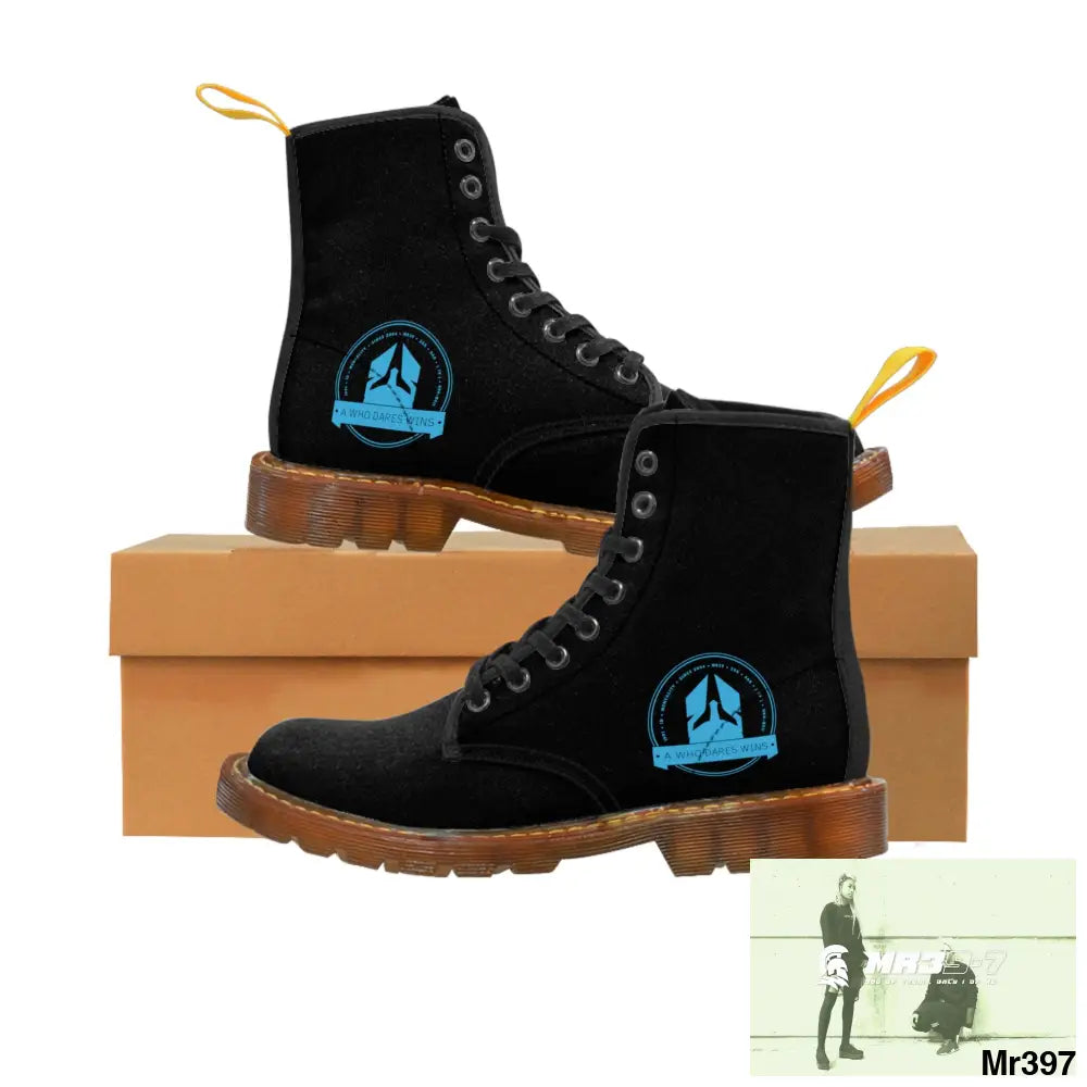 A1Who Dares Wins Black Canvas Boots Shoes
