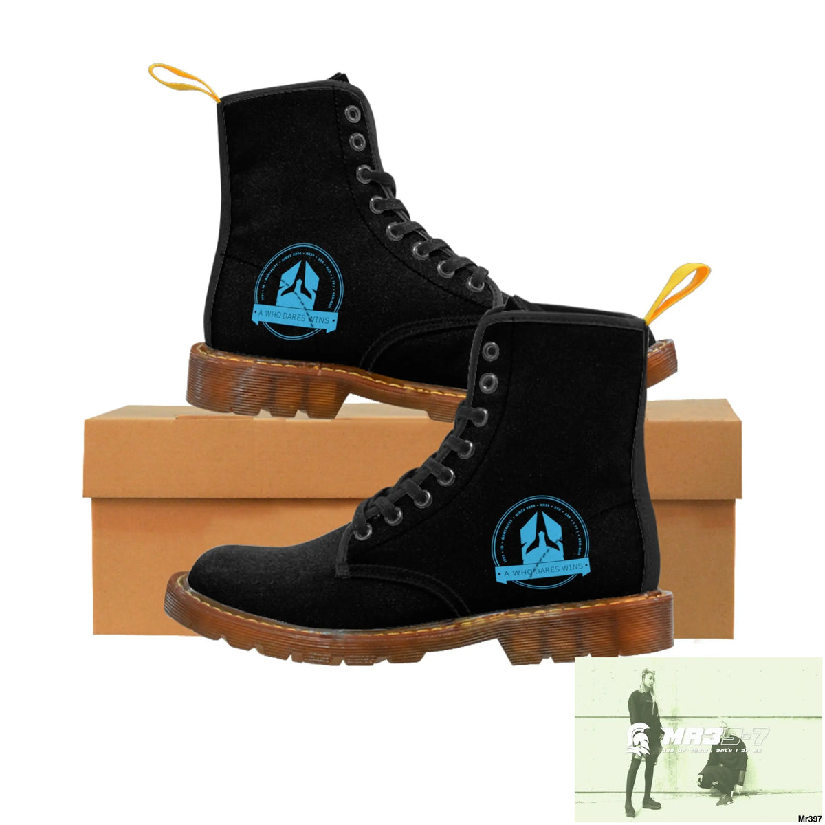 A1Who Dares Wins Black Canvas Boots Shoes
