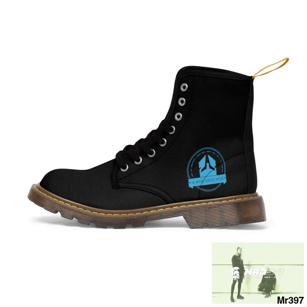 A1Who Dares Wins Black Canvas Boots Shoes