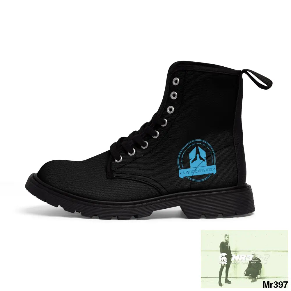 A1Who Dares Wins Black Canvas Boots Shoes