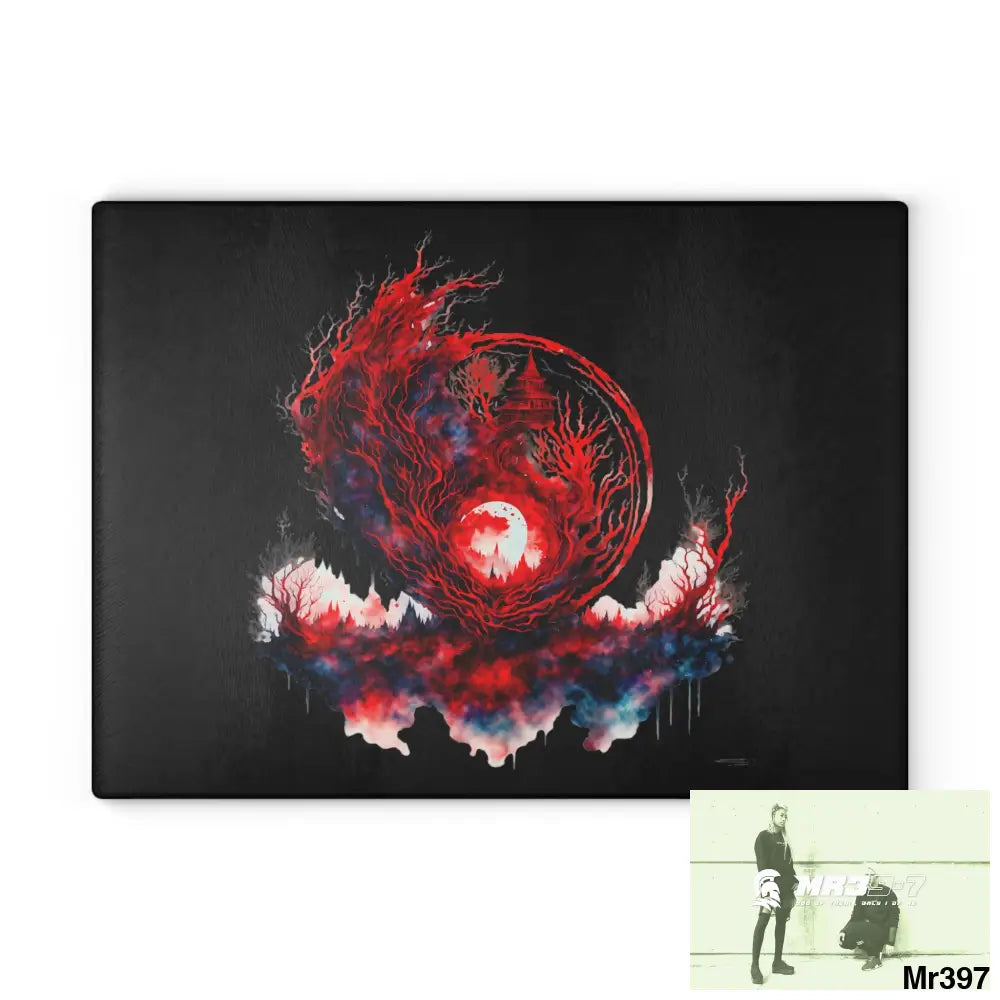 Abstract Yin Yang Symbol in Red and Black Cutting Board 11’’ x 15’’ / Rectangle Home Decor