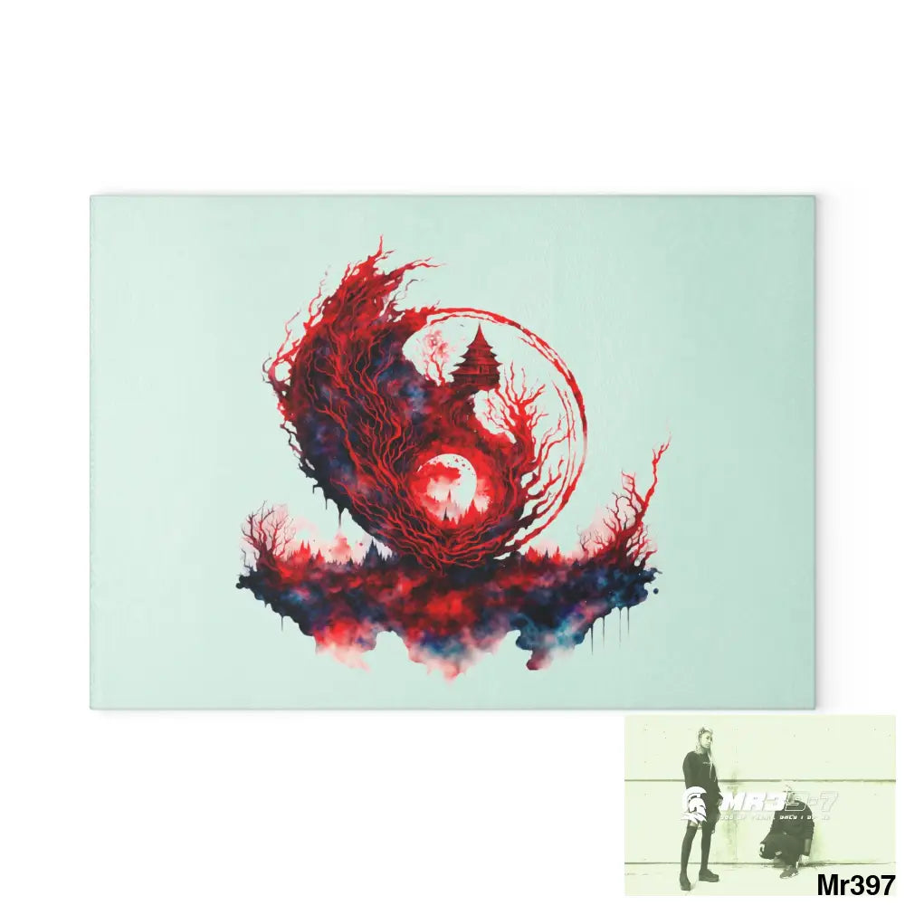 Abstract Yin Yang Symbol in Red and Black Cutting Board 8’’ x 11’’ / Rectangle Home Decor