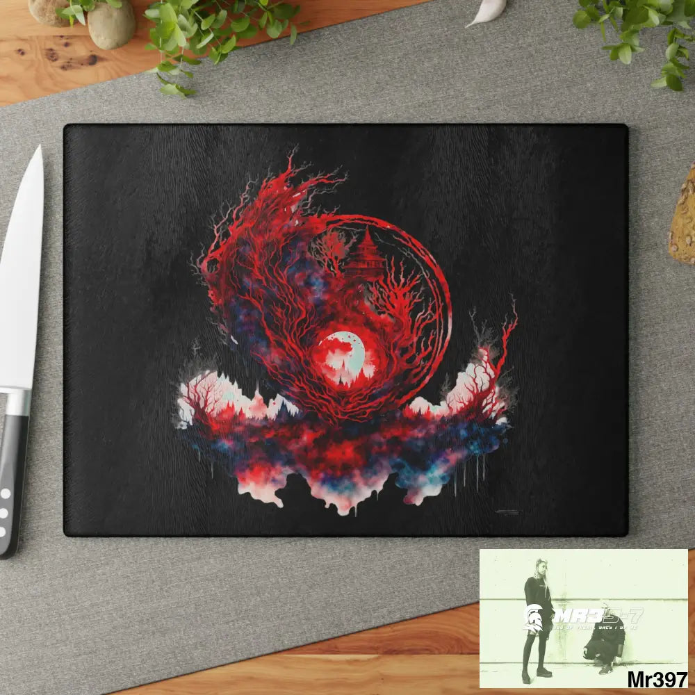 Abstract Yin Yang Symbol in Red and Black Cutting Board Home Decor