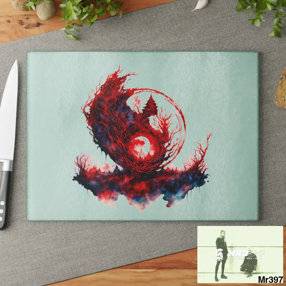 Abstract Yin Yang Symbol in Red and Black Cutting Board Home Decor