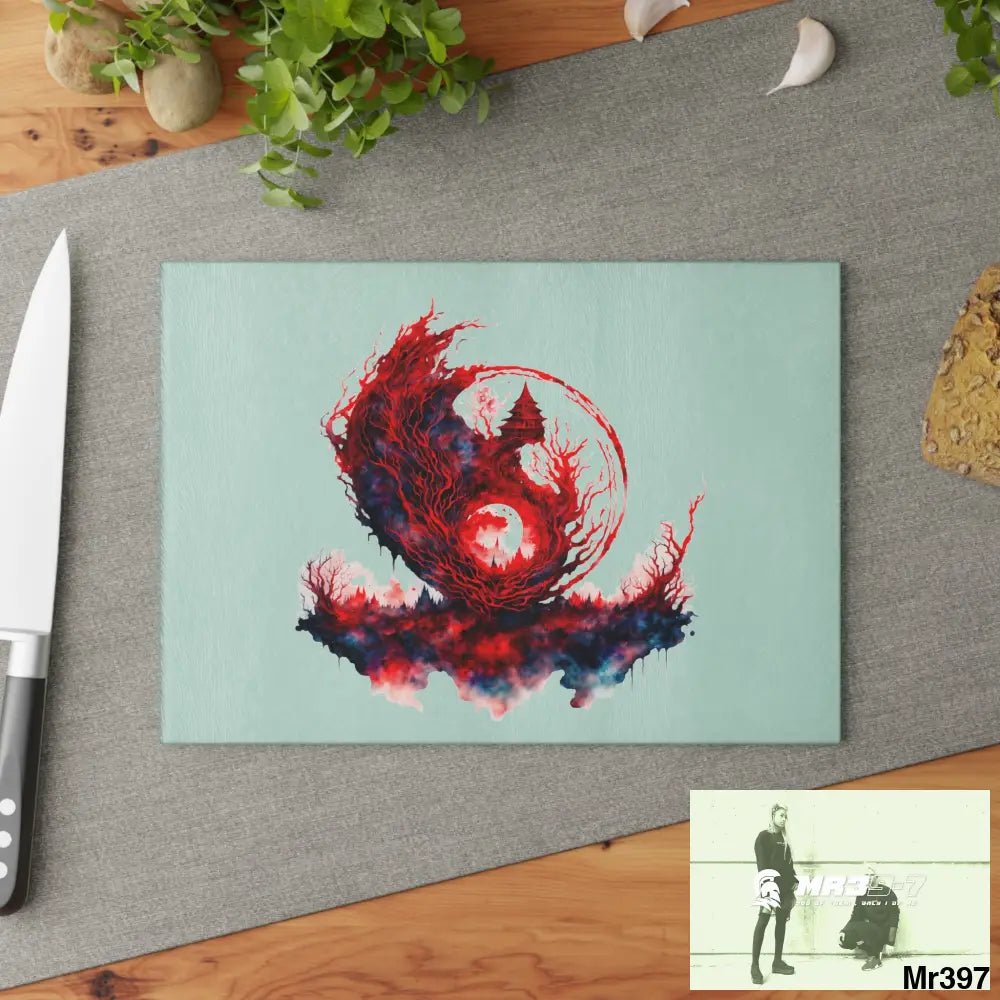 Abstract Yin Yang Symbol in Red and Black Cutting Board Home Decor