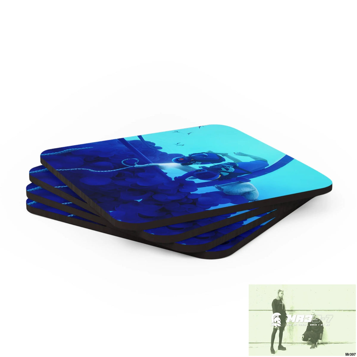 AI Vigilante Vice Scuba 1 penny dive Dahab theme Corkwood Coaster Set Cork / 3.75’’ × 3.75’’ / Square Home Decor