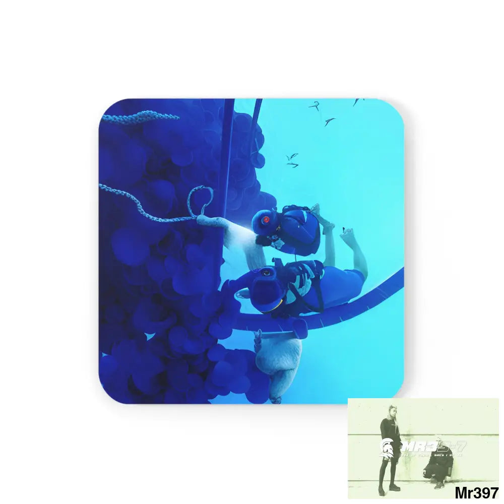 AI Vigilante Vice Scuba 1 penny dive Dahab theme Corkwood Coaster Set Cork / 3.75’’ × 3.75’’ / Square Home Decor