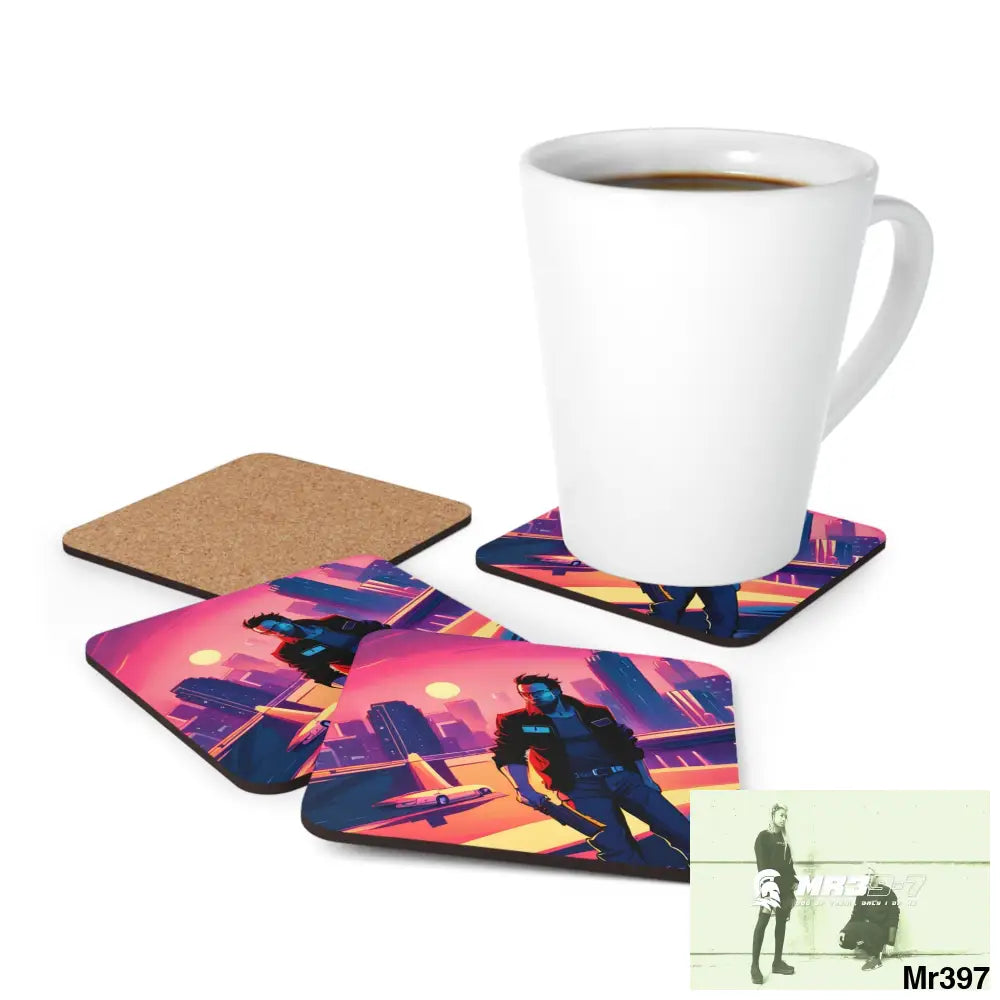 AI Vigilante Vice theme Corkwood Coaster Set Cork / 3.75’’ × 3.75’’ / Square Home Decor