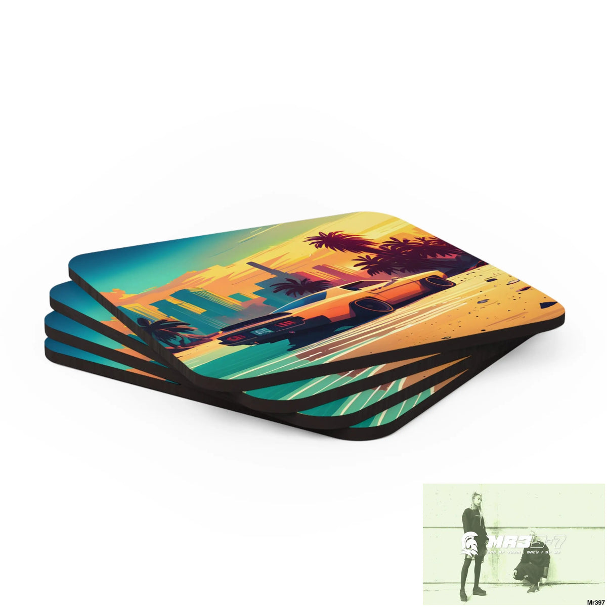 AI Vigilante Vice theme Corkwood Coaster Set Cork / 3.75’’ × 3.75’’ / Square Home Decor