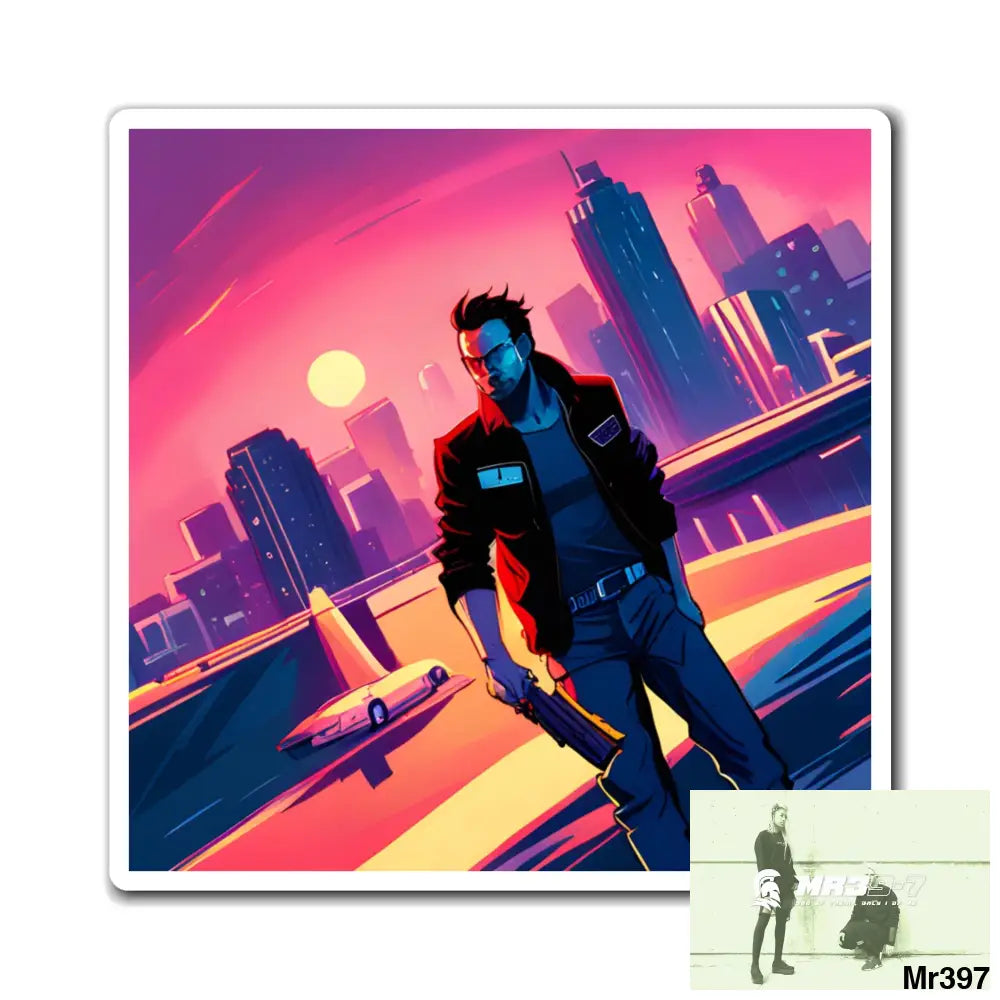 AI Vigilante Vice theme Magnet 3’’ × 3’’ Paper products