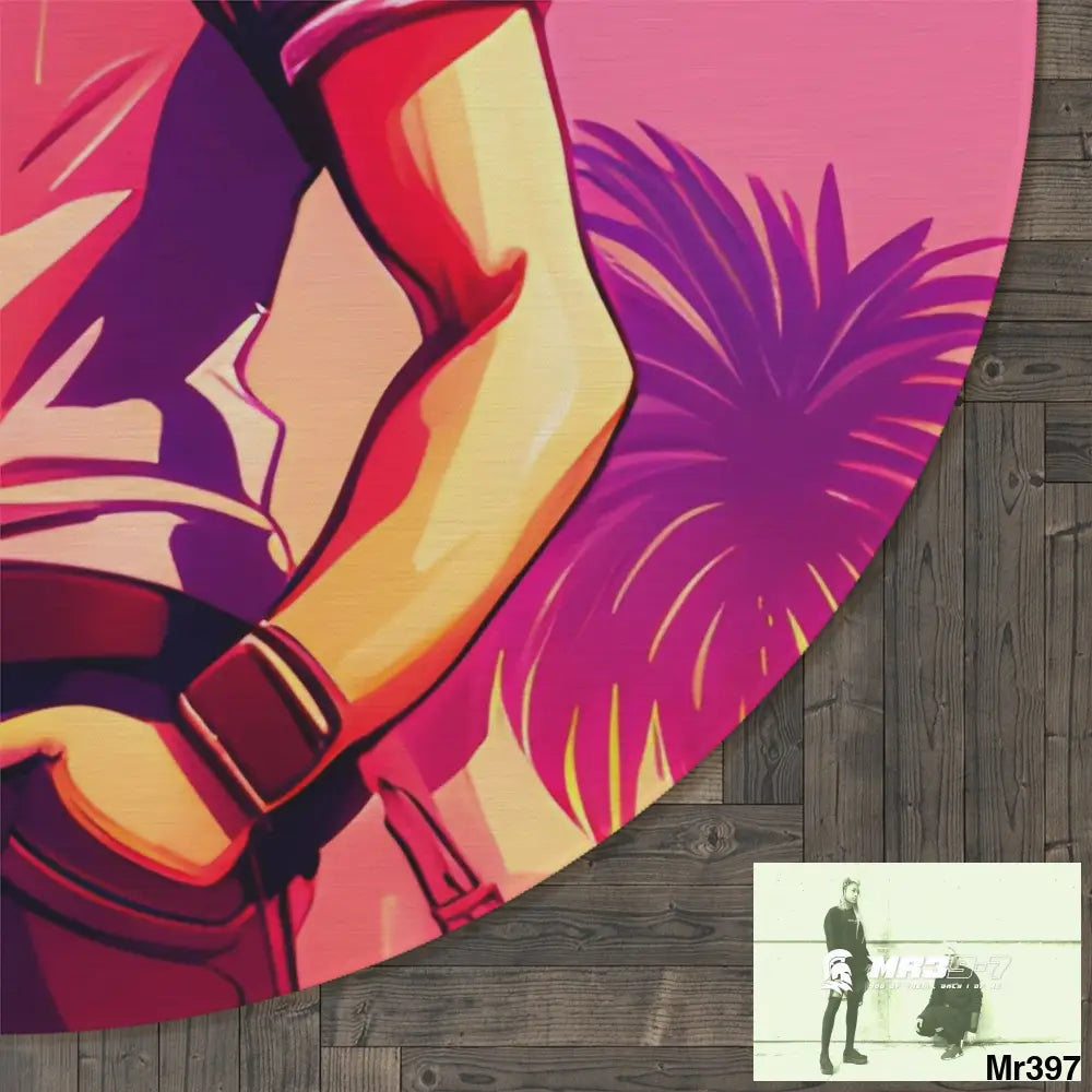 AI Vigilante Vice theme Round Rug 60’’ × 60’’ Home Decor