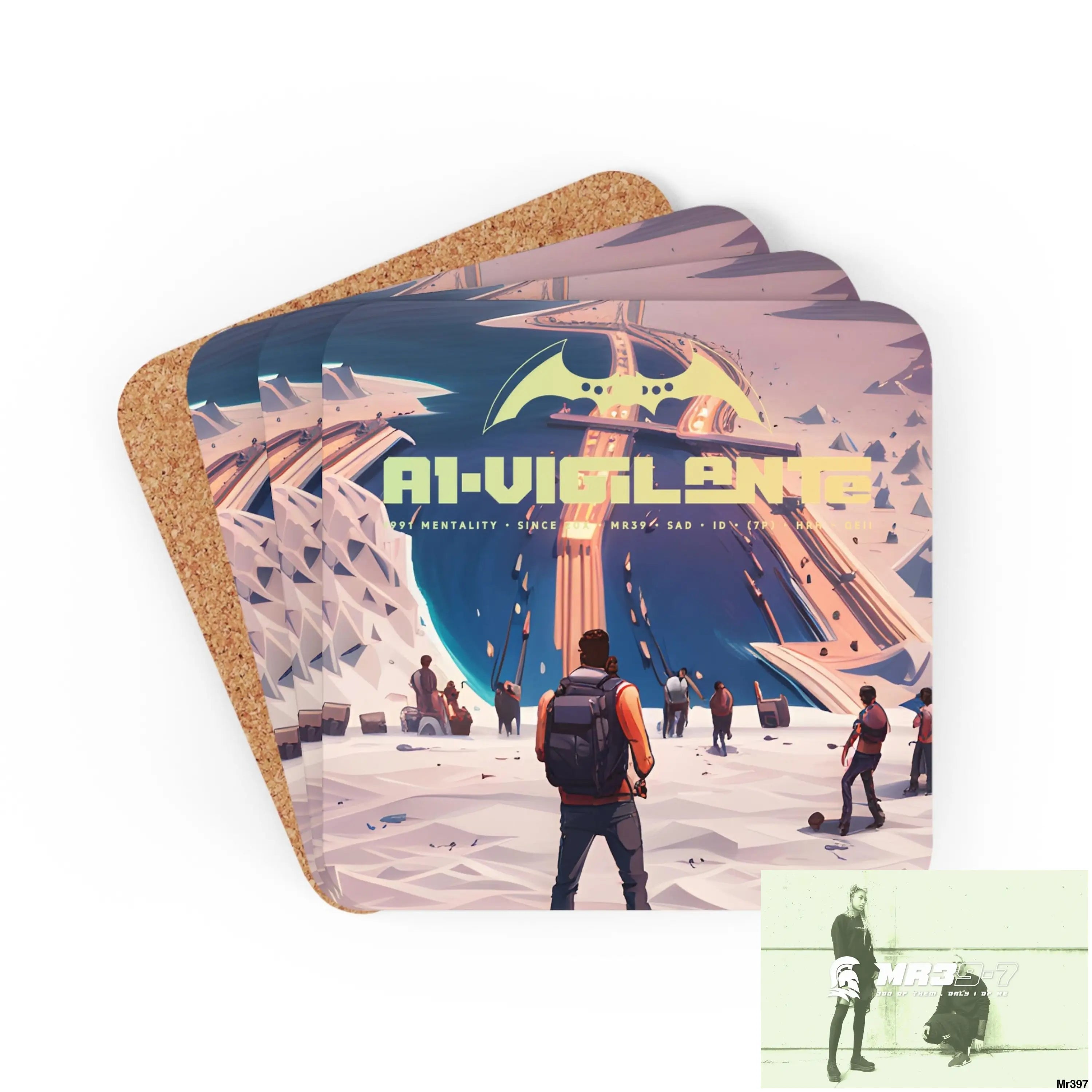 AI Vigilante Vice theme Zanzibar to Kenya 2015 Corkwood Coaster Set Cork / 3.75’’ × 3.75’’ / Square Home Decor