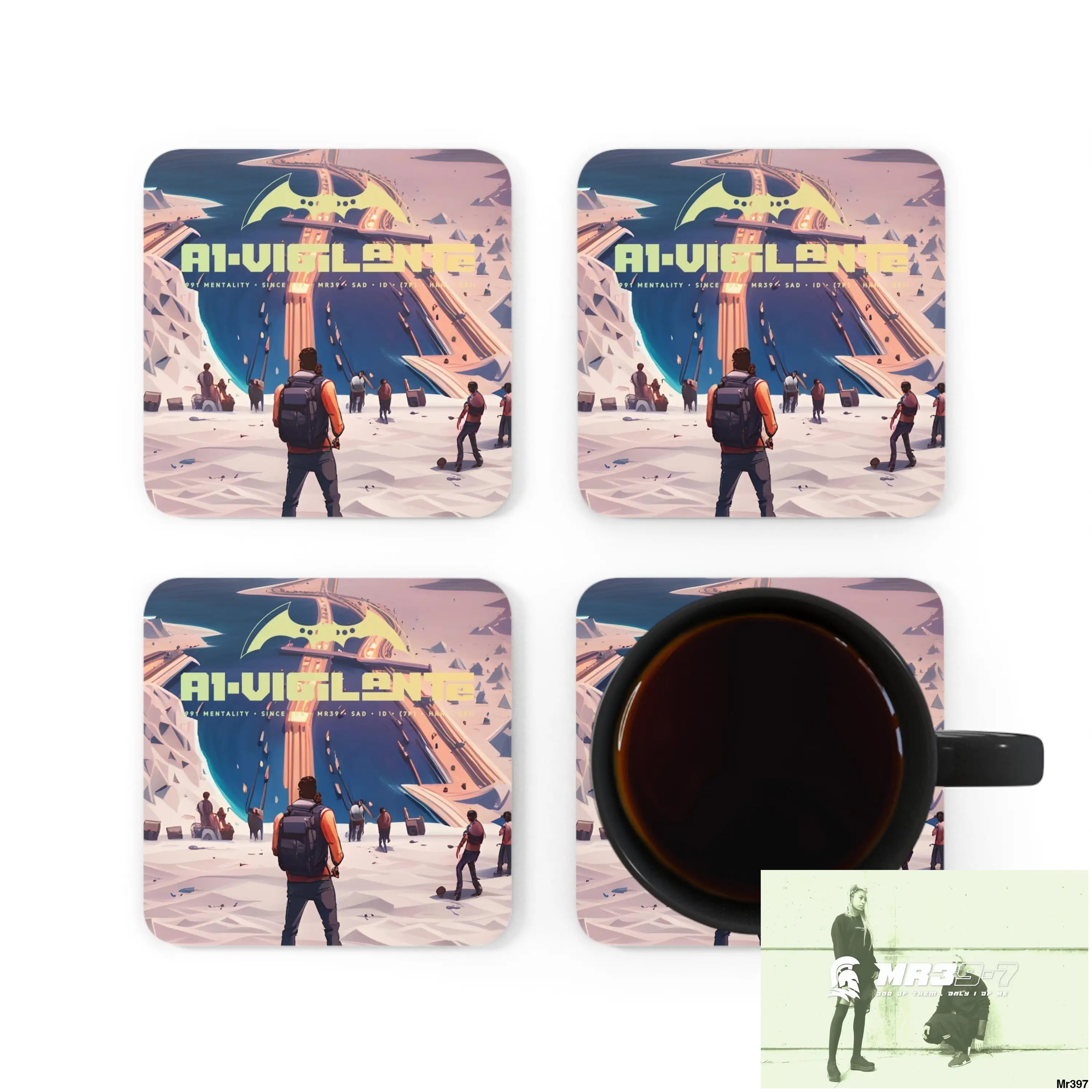 AI Vigilante Vice theme Zanzibar to Kenya 2015 Corkwood Coaster Set Cork / 3.75’’ × 3.75’’ / Square Home Decor