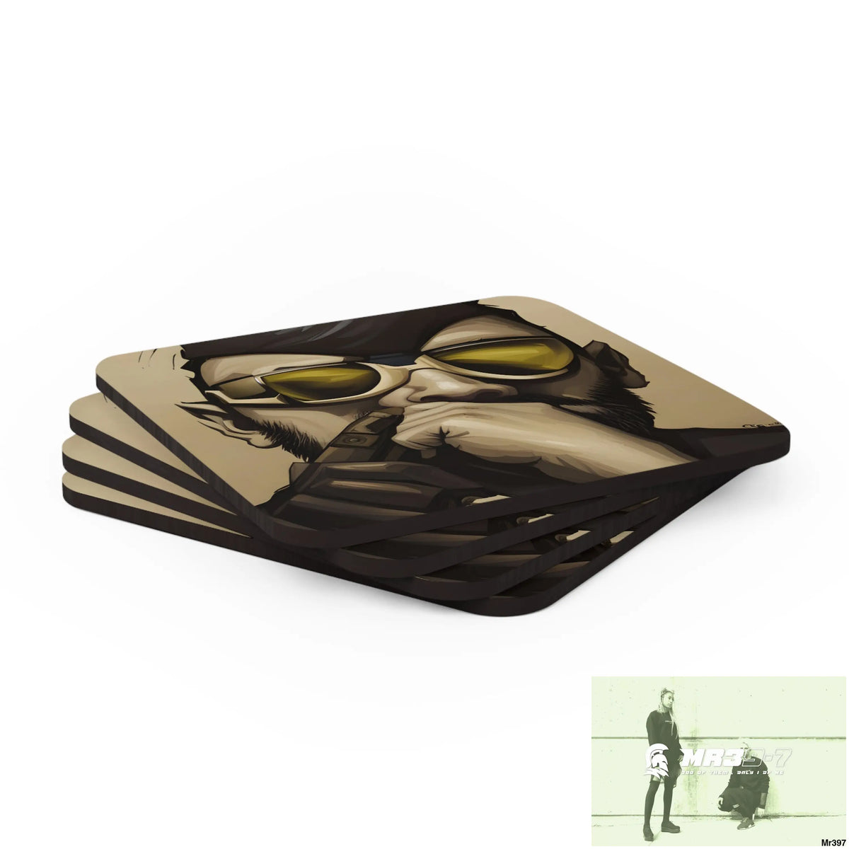 AI Vigilante Vice threat theme Corkwood Coaster Set Cork / 3.75’’ × 3.75’’ / Square Home Decor
