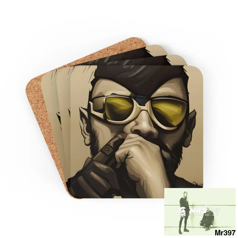 AI Vigilante Vice threat theme Corkwood Coaster Set Cork / 3.75’’ × 3.75’’ / Square Home Decor