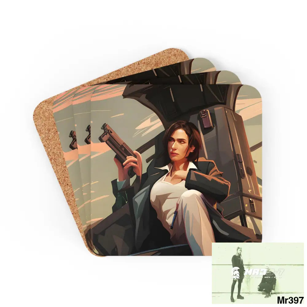 AI Vigilante Vice threat theme Corkwood Coaster Set Cork / 3.75’’ × 3.75’’ / Square Home Decor
