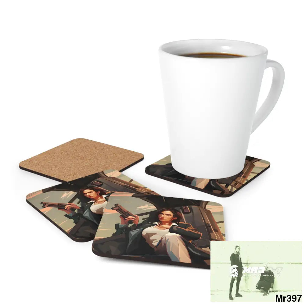 AI Vigilante Vice threat theme Corkwood Coaster Set Cork / 3.75’’ × 3.75’’ / Square Home Decor