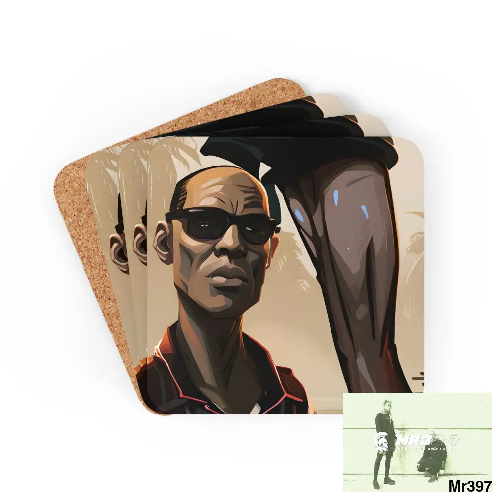 AI Vigilante Vice threat theme Corkwood Coaster Set Cork / 3.75’’ × 3.75’’ / Square Home Decor