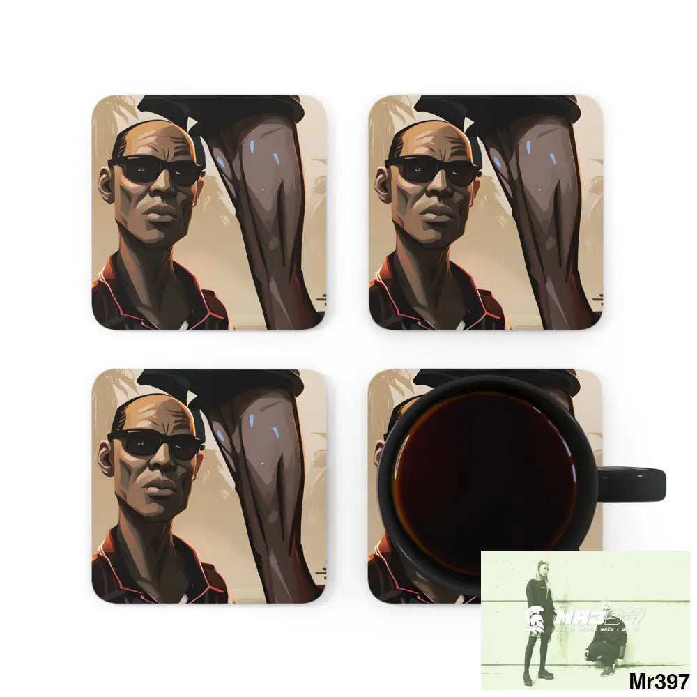 AI Vigilante Vice threat theme Corkwood Coaster Set Cork / 3.75’’ × 3.75’’ / Square Home Decor