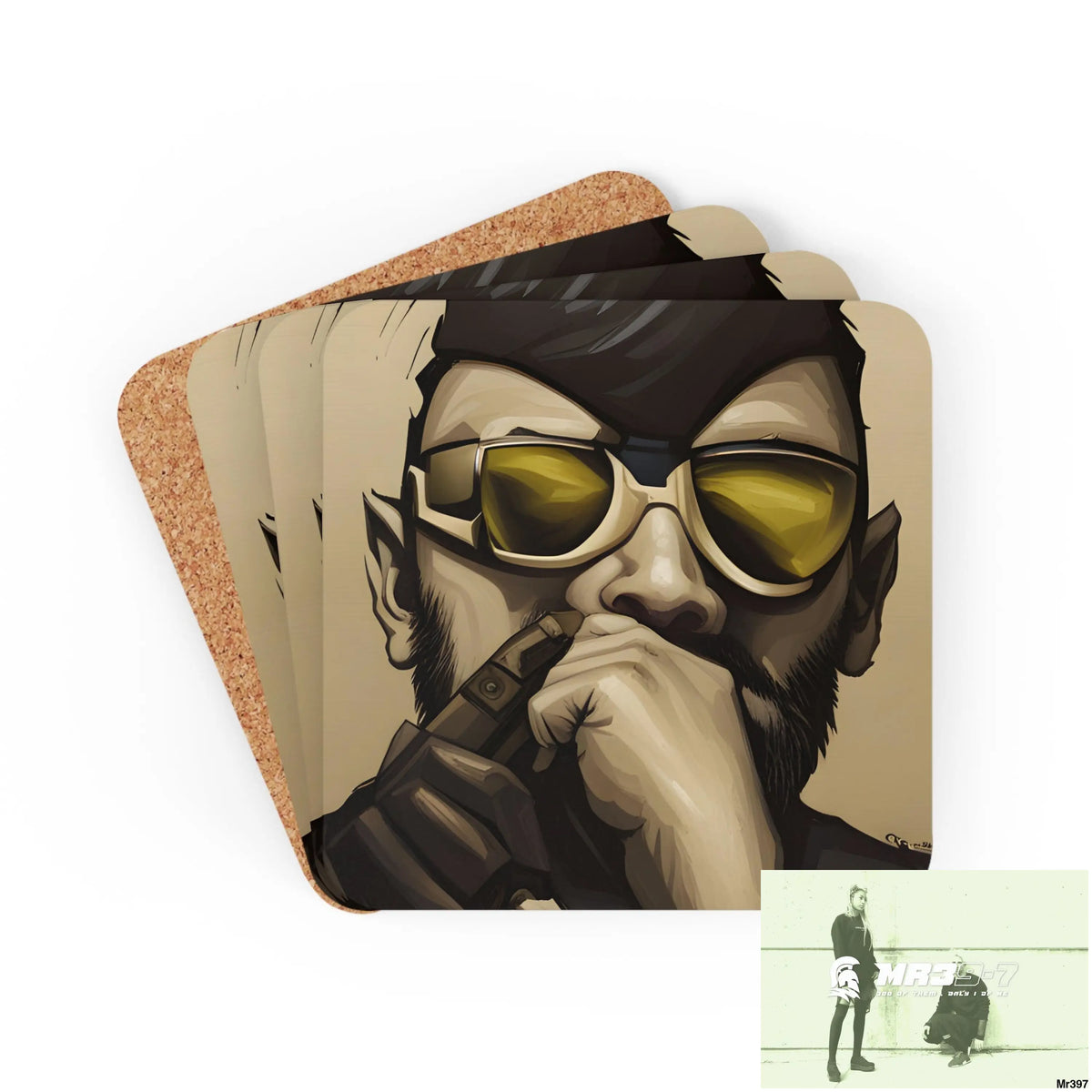 AI Vigilante Vice threat theme Corkwood Coaster Set Cork / 3.75’’ × 3.75’’ / Square Home Decor
