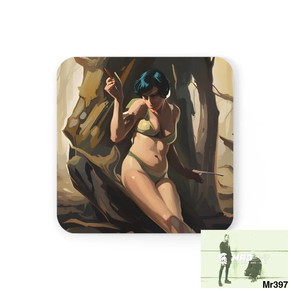 AI Vigilante Vice threat theme Corkwood Coaster Set Cork / 3.75’’ × 3.75’’ / Square Home Decor