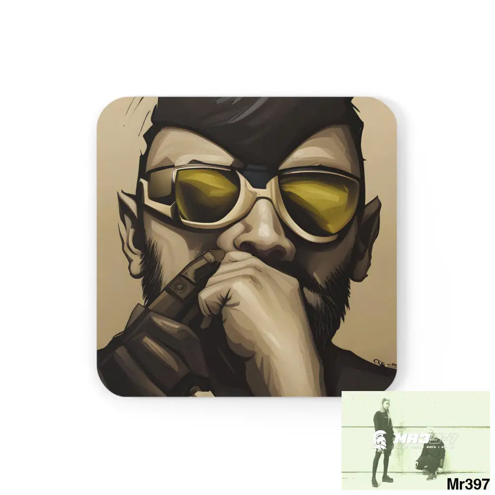AI Vigilante Vice threat theme Corkwood Coaster Set Cork / 3.75’’ × 3.75’’ / Square Home Decor