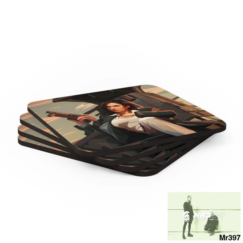 AI Vigilante Vice threat theme Corkwood Coaster Set Cork / 3.75’’ × 3.75’’ / Square Home Decor