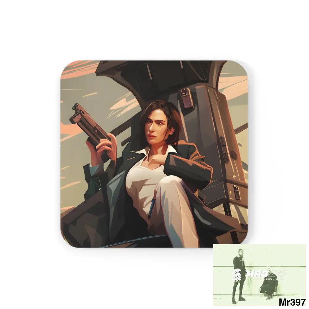 AI Vigilante Vice threat theme Corkwood Coaster Set Cork / 3.75’’ × 3.75’’ / Square Home Decor