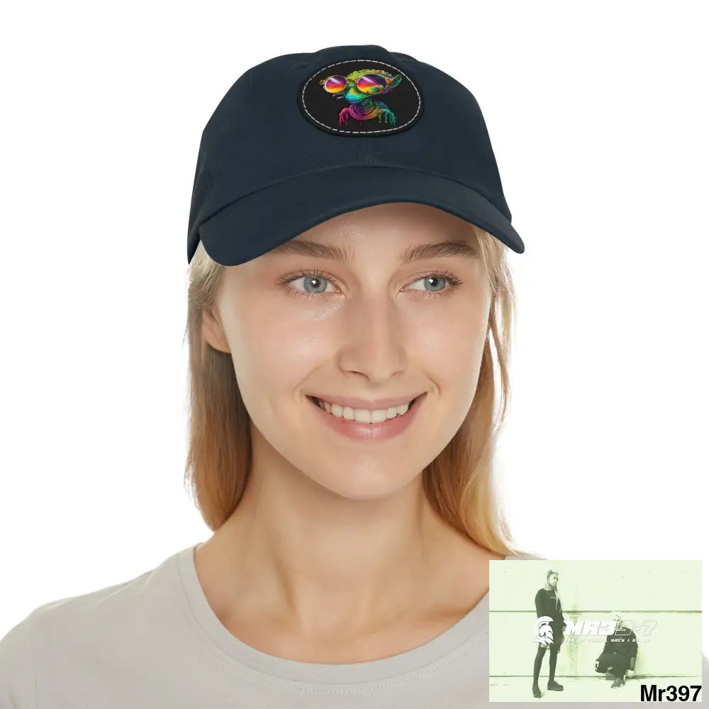 Alien in cool sunglasses Dad Hat with Leather Patch (Round) Hats