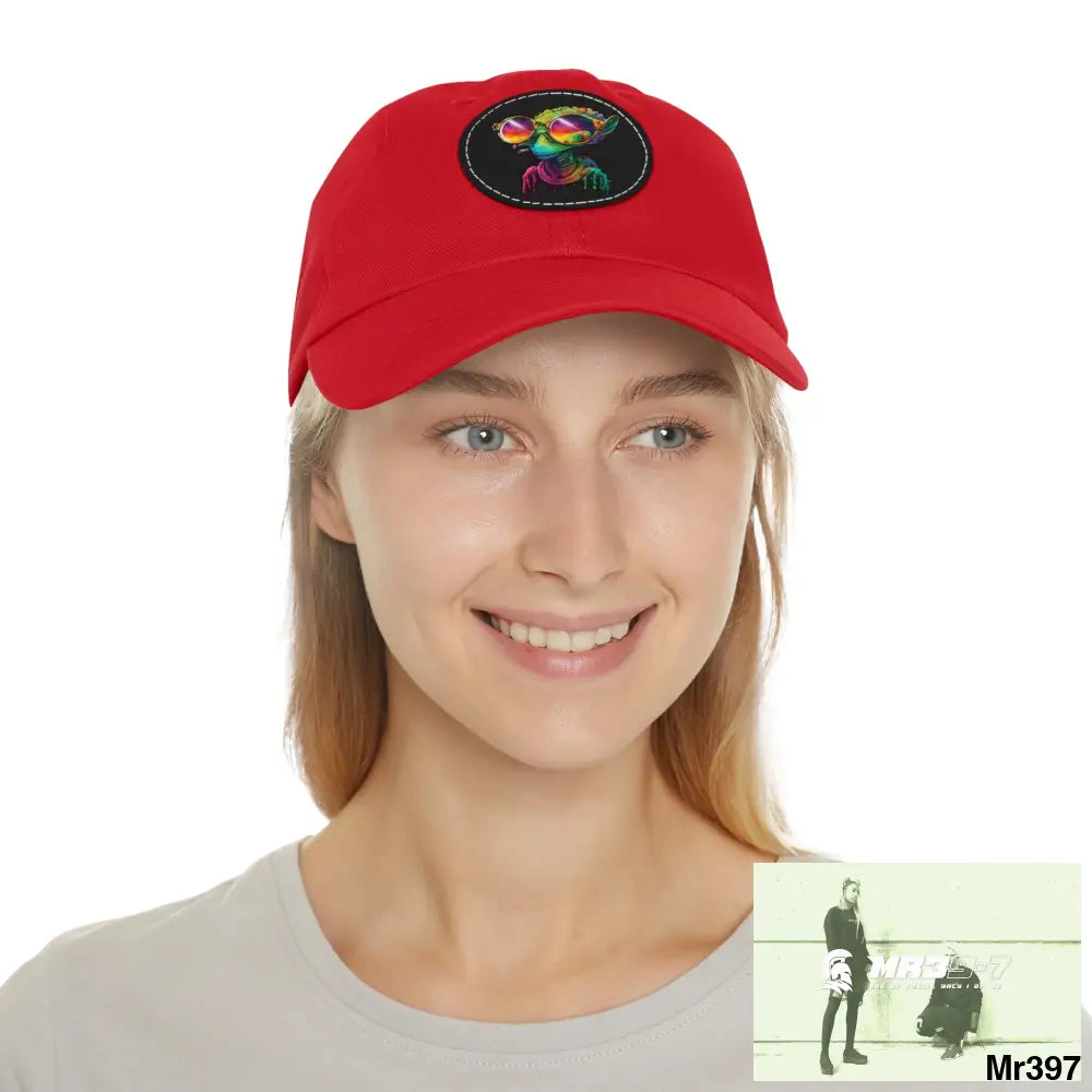 Alien in cool sunglasses Dad Hat with Leather Patch (Round) Hats