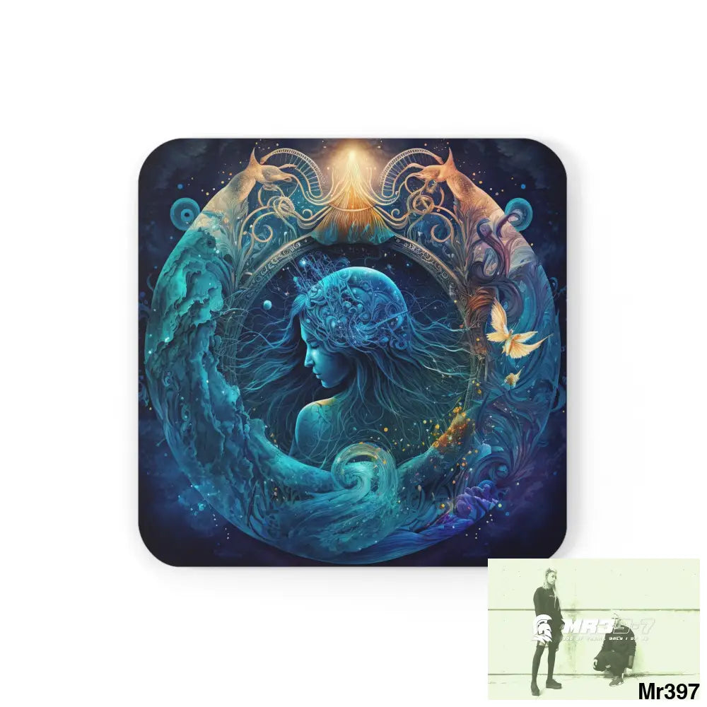 Aquarius Zodiac Coaster Set Cork / 3.75’’ × 3.75’’ / Square Home Decor