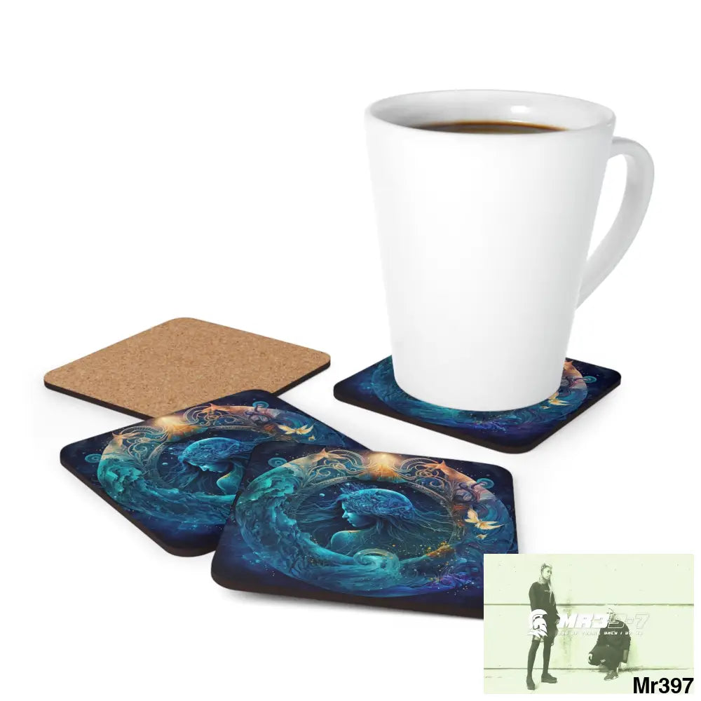 Aquarius Zodiac Coaster Set Cork / 3.75’’ × 3.75’’ / Square Home Decor