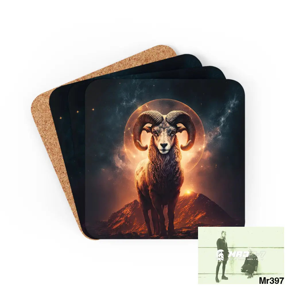 Aries Zodiac Coaster Set Cork / 3.75’’ × 3.75’’ / Square Home Decor
