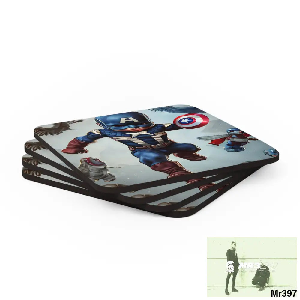 Baby Captain America Corkwood Coaster Set Cork / 3.75’’ × 3.75’’ / Square Home Decor