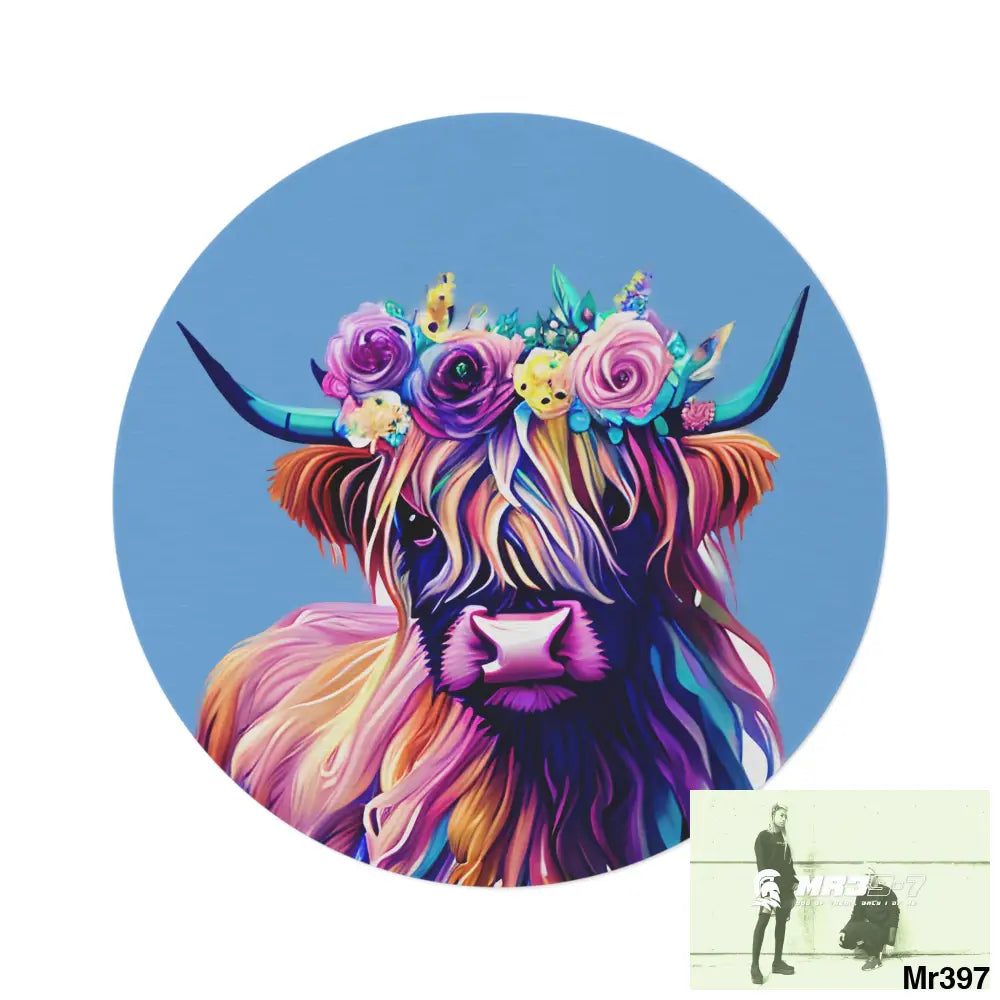 Baby Highland Cow Round Rug 60’’ × 60’’ Home Decor