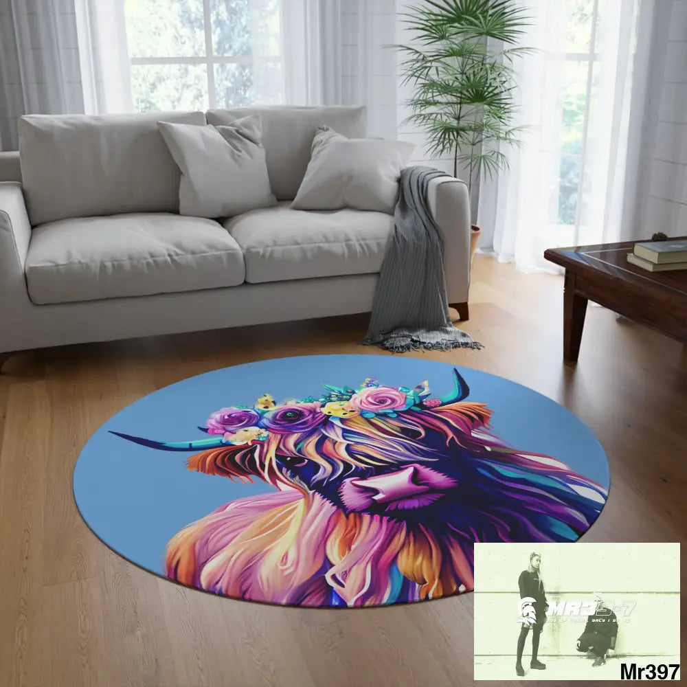 Baby Highland Cow Round Rug 60’’ × 60’’ Home Decor