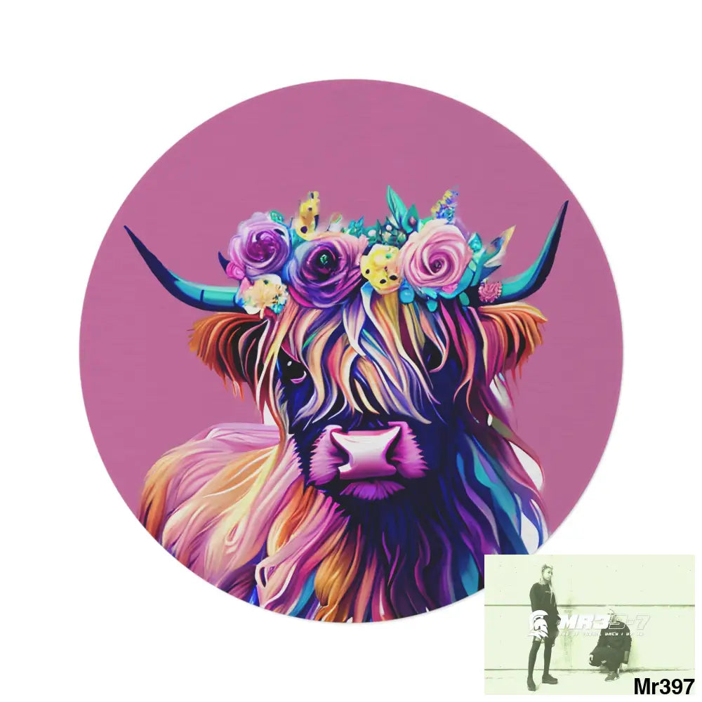 Baby Highland Cow Round Rug 60’’ × 60’’ Home Decor