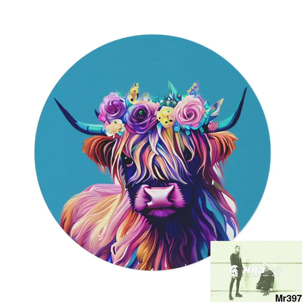 Baby Highland Cow Round Rug 60’’ × 60’’ Home Decor