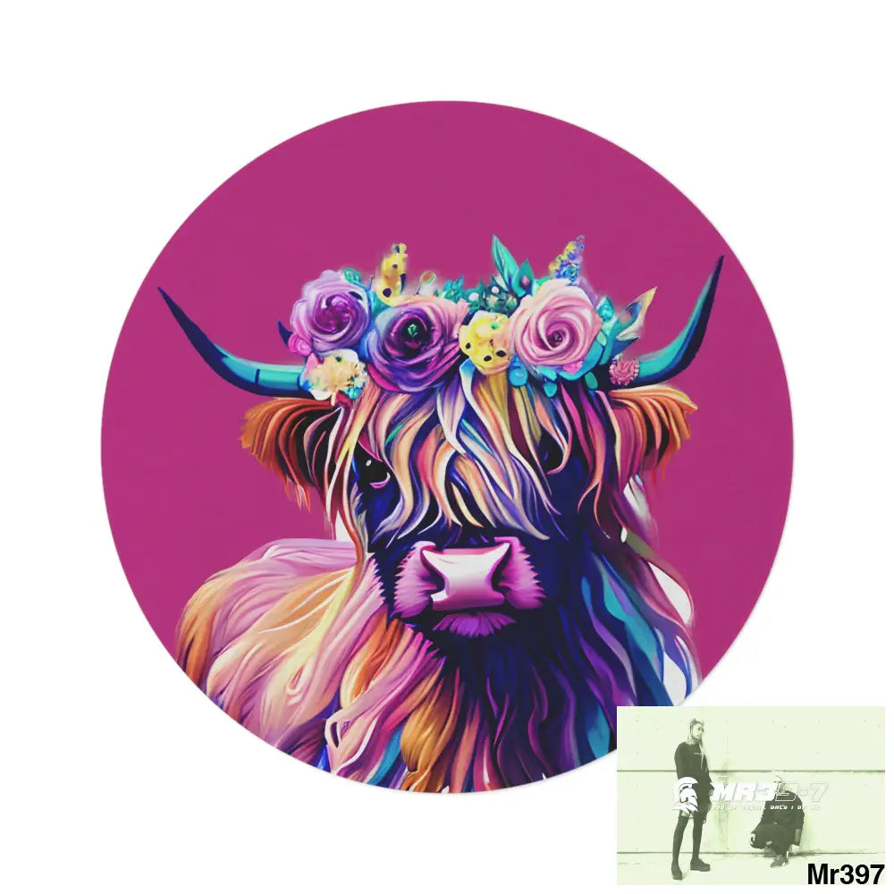 Baby Highland Cow Round Rug 60’’ × 60’’ Home Decor