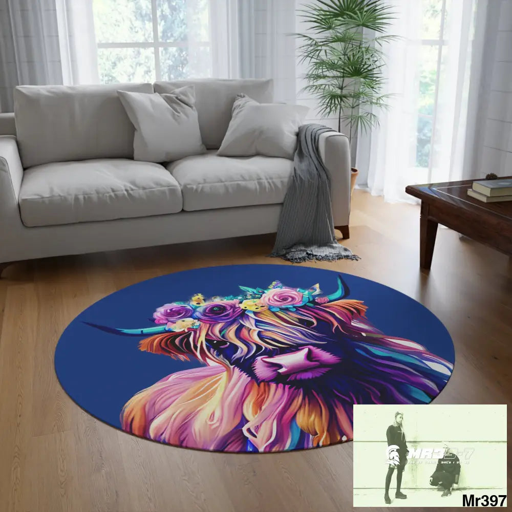 Baby Highland Cow Round Rug 60’’ × 60’’ Home Decor